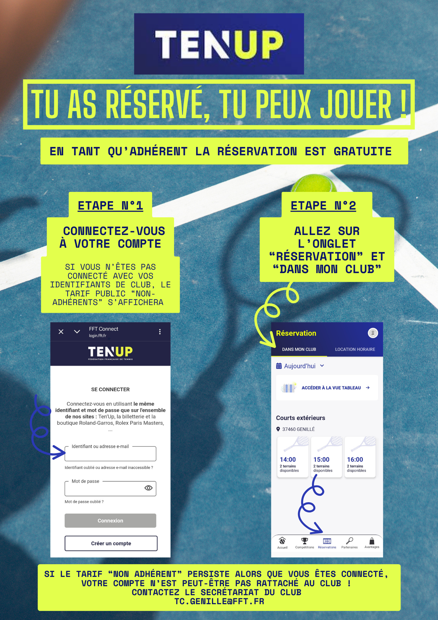 Réservation des cours pour les adhérents via Ten&rsquo;up